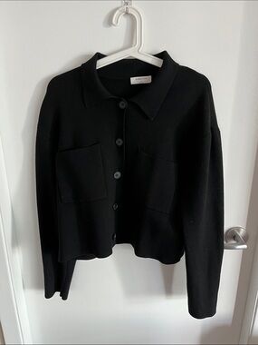 Babaton Black Collared Button-Front Knit Cardigan size M